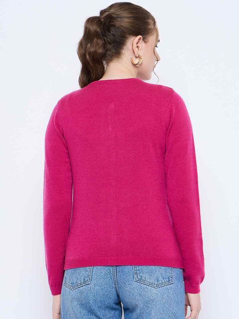 Madame Crew Neck Button Down Fuschia Cardigan