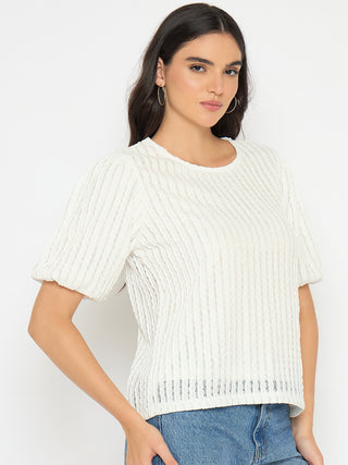 Madame Textured Solid White Top