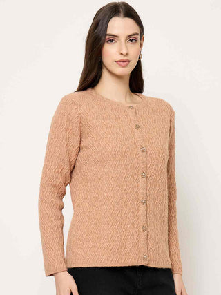 Madame Peach Crew Neck Cardigan with Buttons
