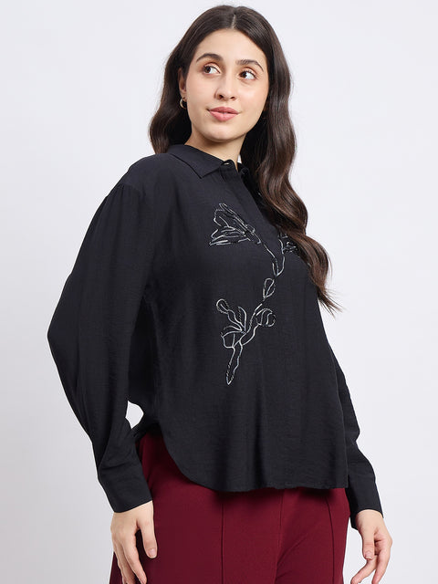 Madame Embroidered Black Shirt