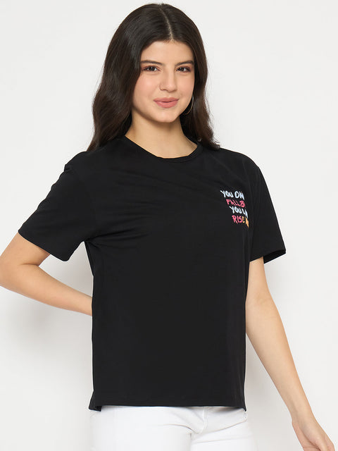 Madame Front and Back Graphic Print Black Sinker T-shirt