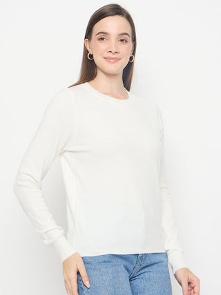 Madame Solid White Pullover Sweater