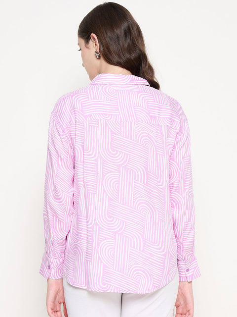 Madame Abstract Print Shirt Collar Purple Shirt