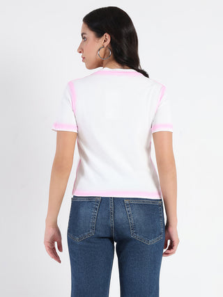 Madame Spray Painted Embellished Pink Cotton Crop T-shirt