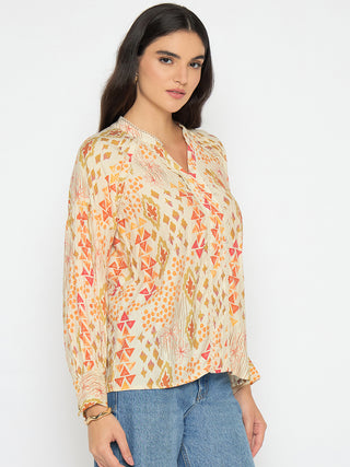 Madame All Over Print Beige Rayon Blend Top