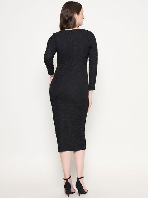 Madame Self Design Black Sheath Waffle Dress