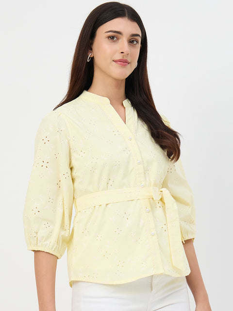Madame Butter Yellow Belted Cotton Top