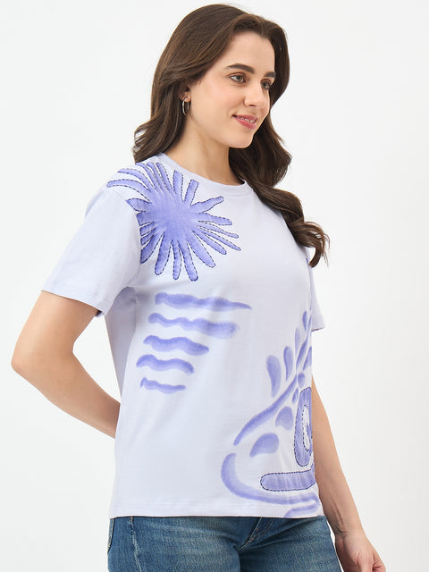 Madame Mauve Cotton Half-Sleeve Top