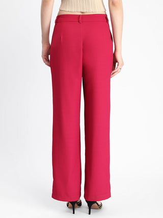 Madame Straight Fit Flared Hot Pink Trousers