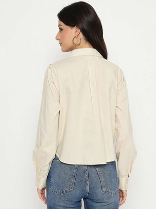 Madame Dori Embroidered Beige Cotton Shirt