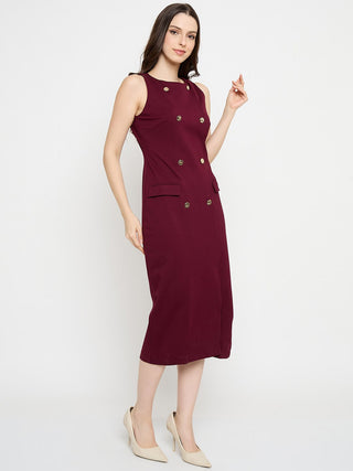 Madame Double Breasted Maroon Red Midi Dress