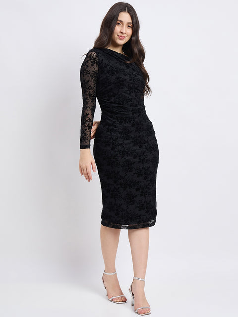 Madame Textured Black Bodycon Dress