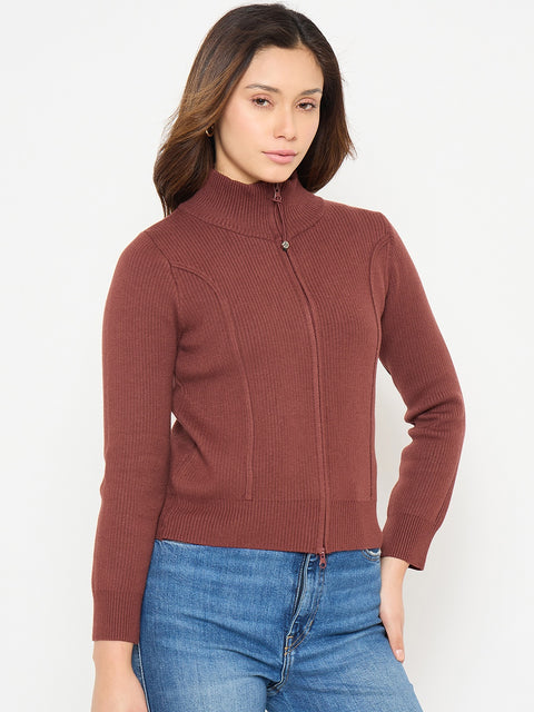 Madame Mock Neck Rust Brown Sweater