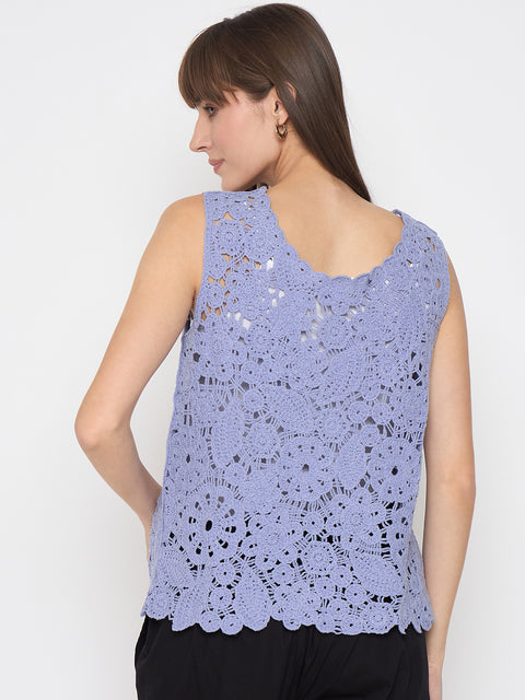 Madame Crochet Sleeveless Solid Powder Blue Top