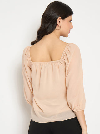 Madame Ruffle Detailed Square Neck Beige Top