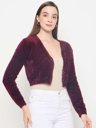 Madame Solid Wine Red Open Short Shrug