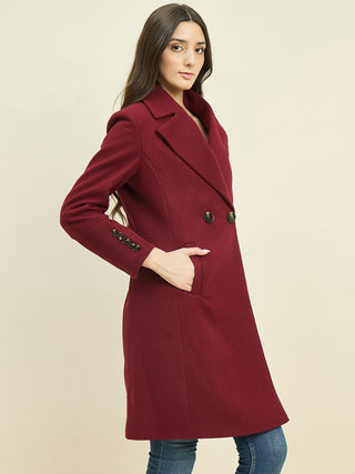 Madame Maroon Double Breasted Long Coat