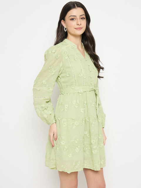 Madame Floral Applique Belted Short Dress