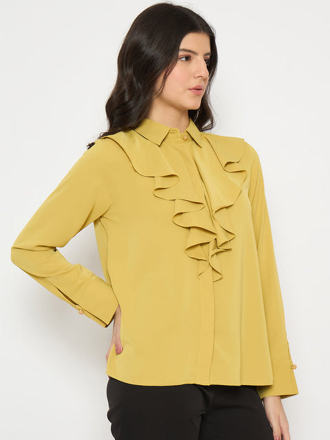 Madame Ruffle Collar Solid Yellow Shirt
