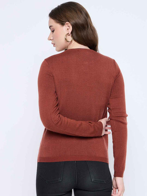 Madame Crew Neck Button Down Rust Red Cardigan