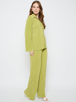Madame Solid Shirt and Bottom Lime Green Co-ord Set