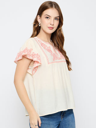 Madame Embroidered Rayon Blend Beige Top