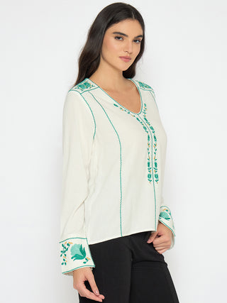 Madame Embroidered Rayon Blend White Top