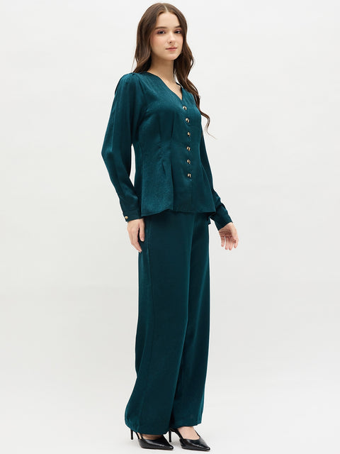 Madame Teal Textured Satin Co-ord Set
