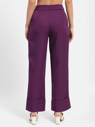 Madame Front Pleated Purple Rolled Hem Trousers