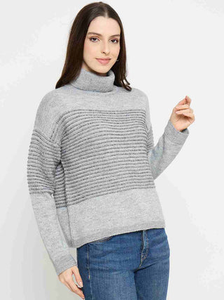 Madame Striped Grey High Neck Sweater