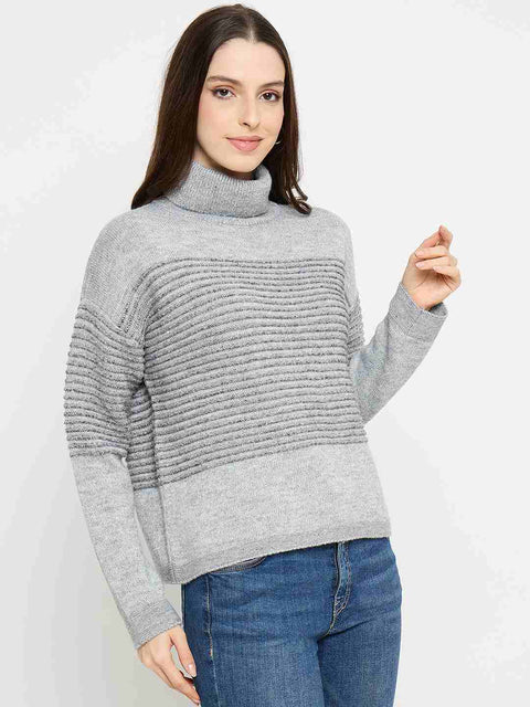Madame Striped Grey High Neck Sweater