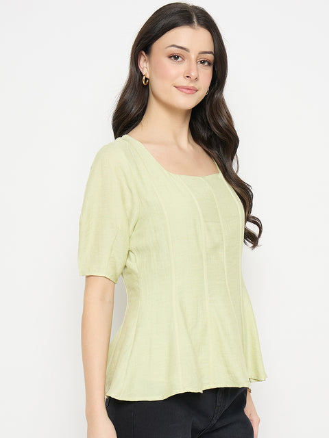Madame Green Square neck Rayon Blend  Top