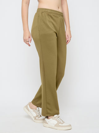 Madame Typography Print Olive Green Straight Track Bottoms