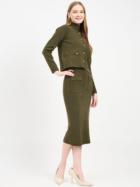 Madame Embellished Olive Knit Co-ord Set