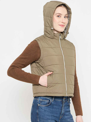 Madame Sleeveless Quilted Green Puffer Jacket