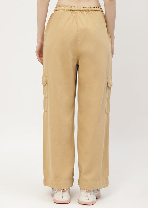 Madame Solid Yellow Cargo Jeans