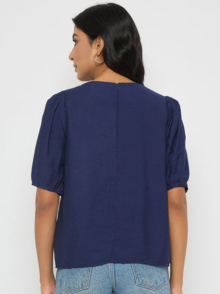 Madame Embellished Rayon Blend Navy Blue Top