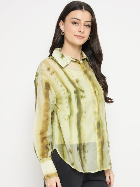 Madame Green Tencel Nylon Blend Printed Shirt