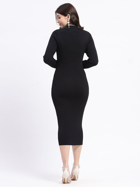 Madame Mock Neck Black Bodycon Midi Dress