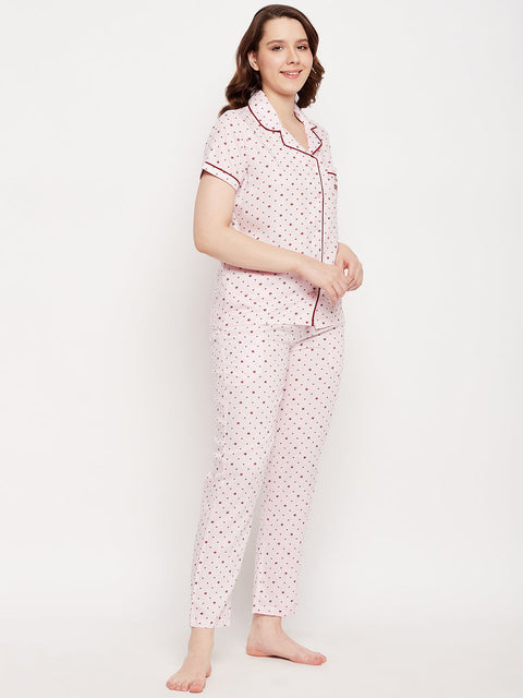 mSECRET Pink Star Printed Lapel Collared Nightsuit