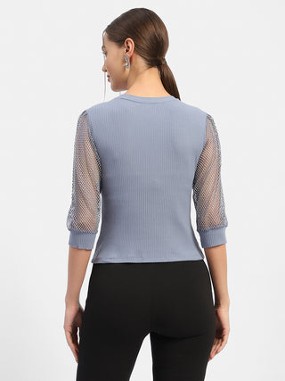 Madame Knit Sleeve Grey Regular Top