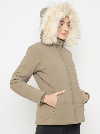 Madame Faux Fur Olive Green Puffer Jacket