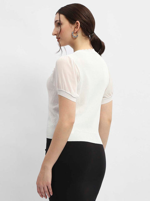 Madame Embellished Off-White Puff Sleeve Top