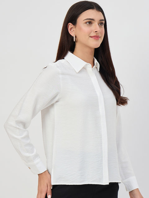 Madame White Rayon-Blend Shirt