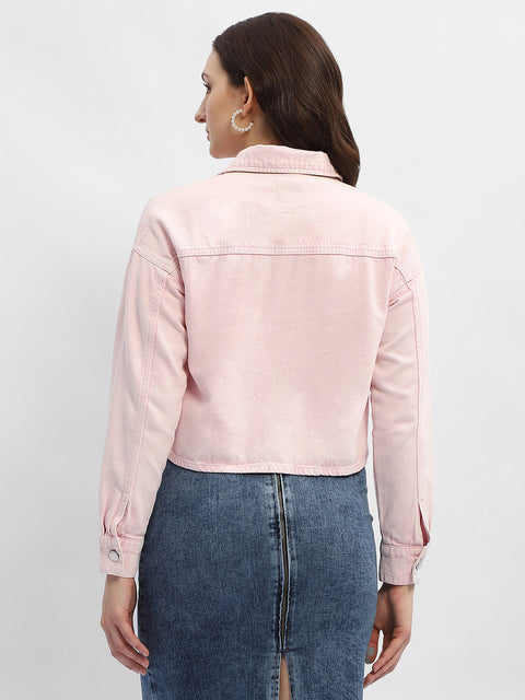Madame Solid Pink Denim Jacket