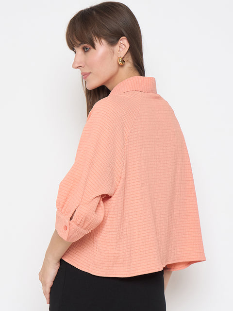 Madame Shirt Collar Buttoned Orange Crop Shirt