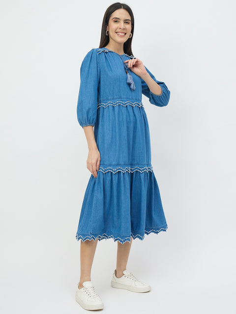 Madame Dark Blue Cotton Denim Dress