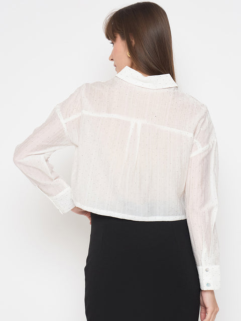 Madame D-Ring Straps Shimmer Detail White Shirt