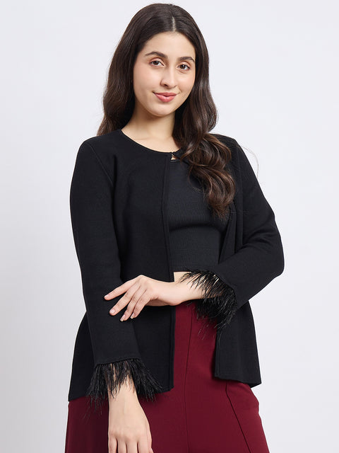 Madame Feather Trim Black Shrug