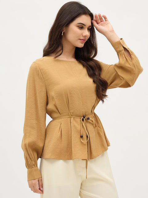 Madame Mustard Blouse With Bead Belt Detailing
